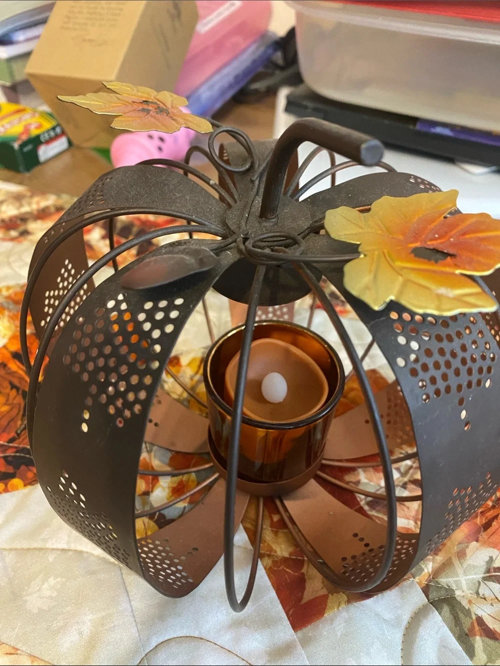 Kirklands Rust Orange Metal Pumpkin Lanterns - Pair
